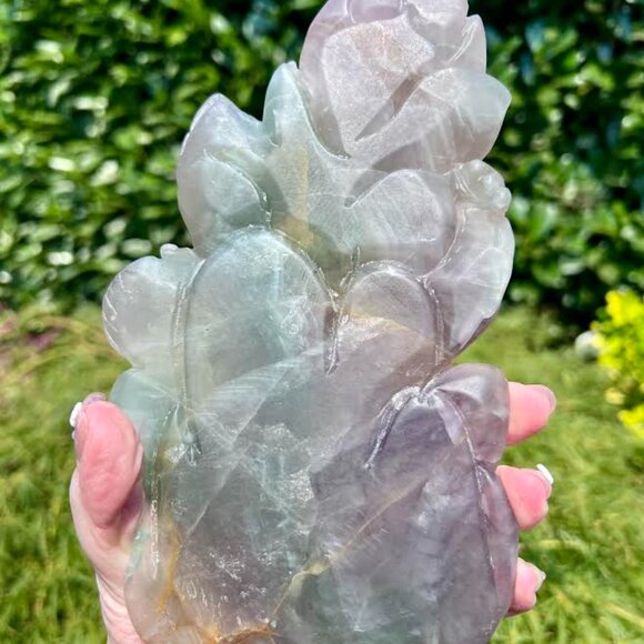 Candy Fluorite Swan and Lotus Carving 3.20lbs - Picture 8 of 9